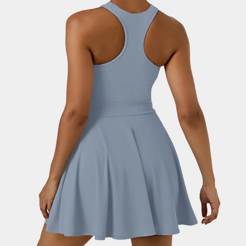 Halara Size M Blue Racerback Mini Dress, Shelf Bra, Removable Pads